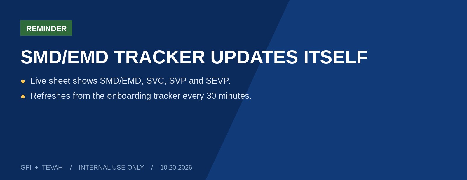 Reminder: SMD and EMD tracker now updates itself every 30 minutes